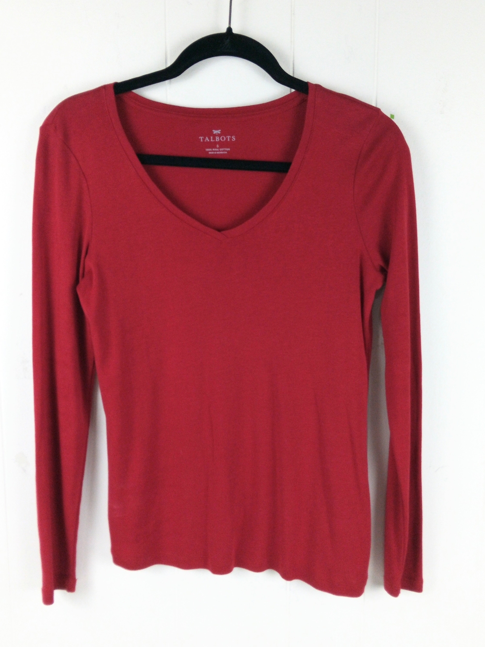 Talbots Women's Red Long-Sleeve V-Neck Top Size S Pima Cotton Pullover